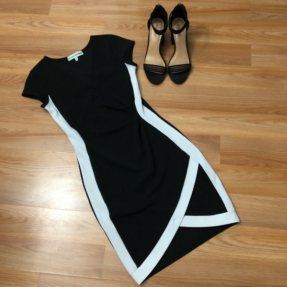 Form fitting white and black dress